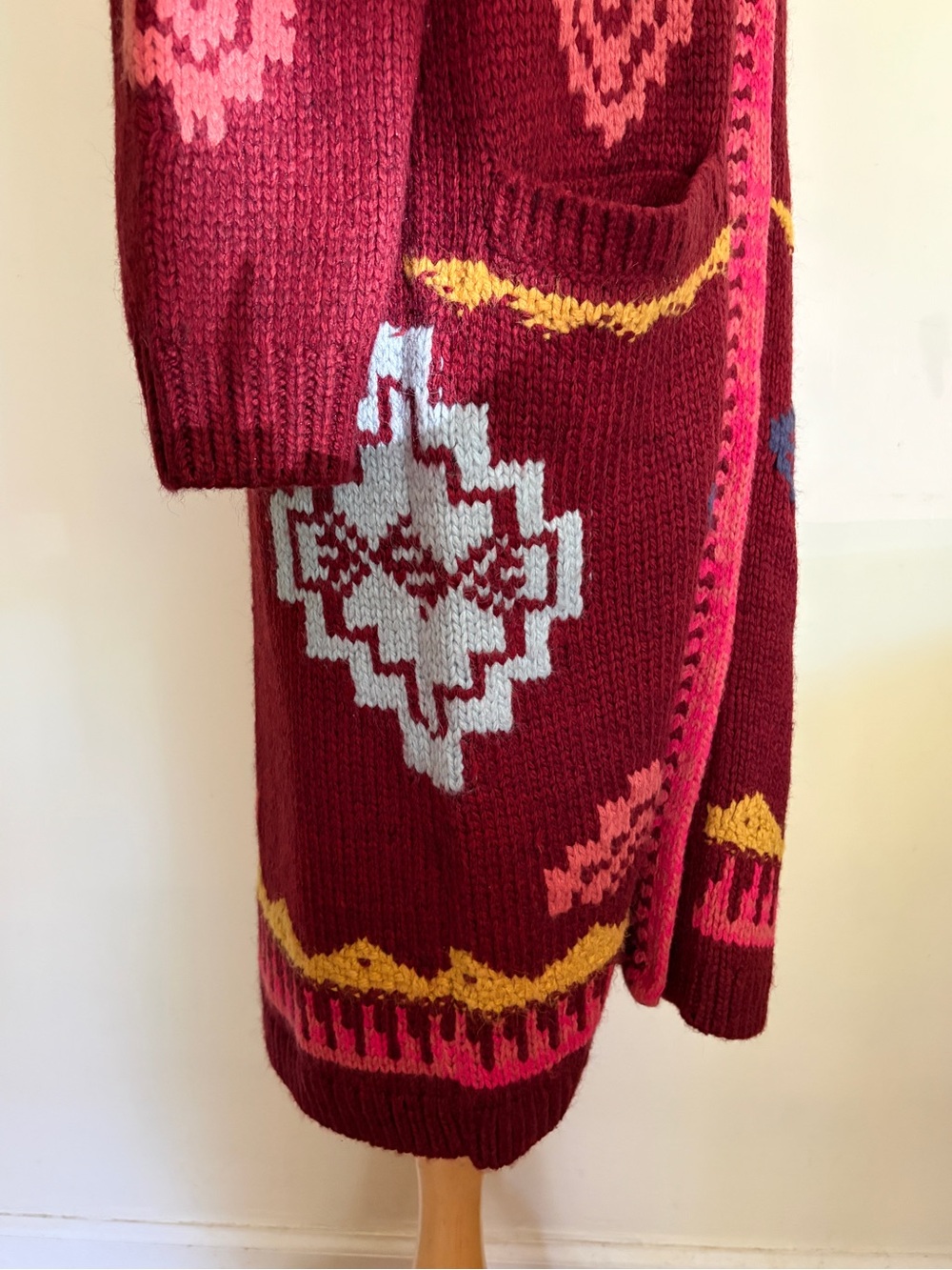 Sundance Women’sSouthwestern Cardigan Duster Sweater Coat Burgundy Boho NWT - Picture 6 of 11